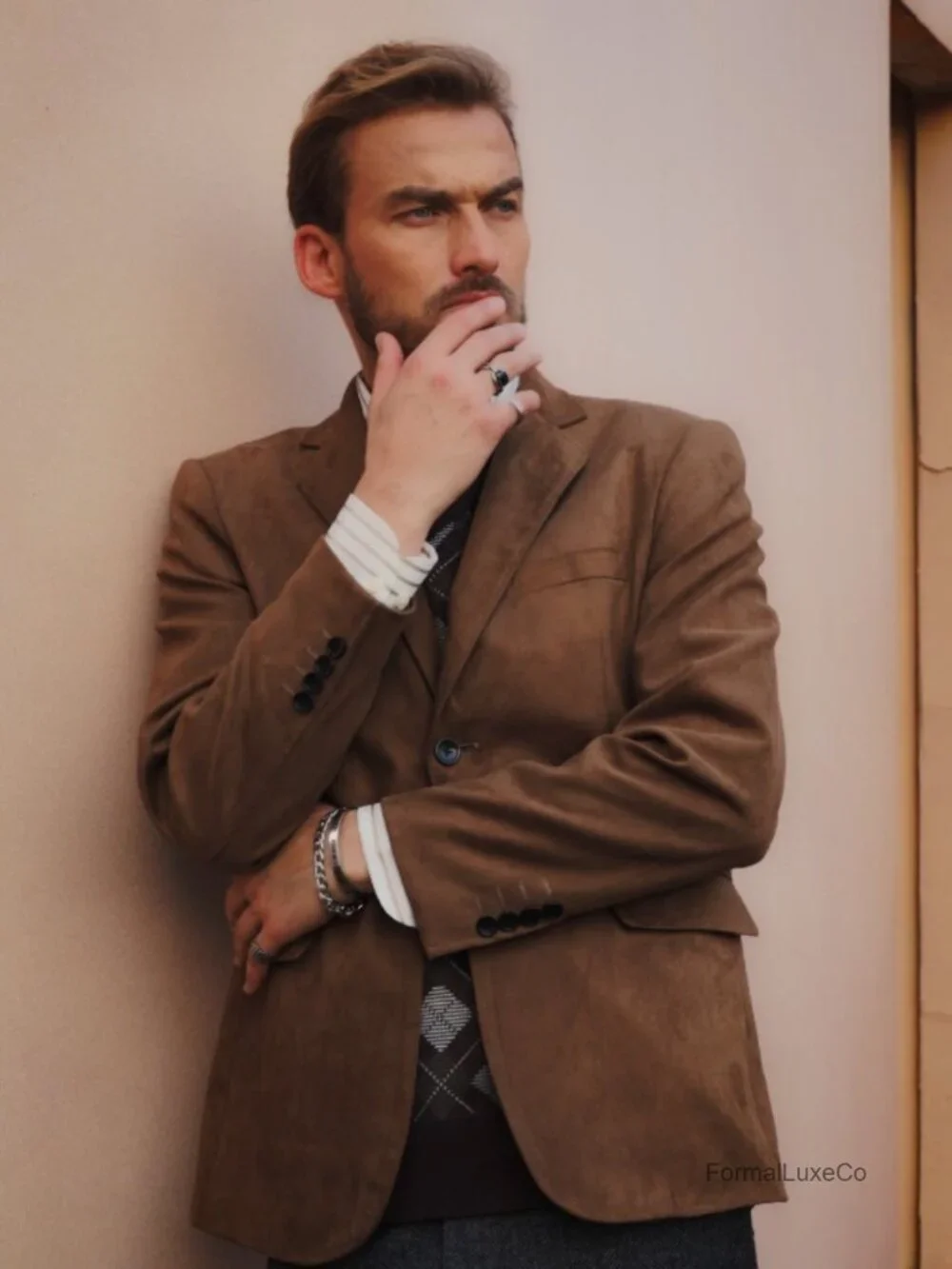 Mens Faux Leather Blazer Suit Jacket Casual Two Button Sport Coat Slim Fit